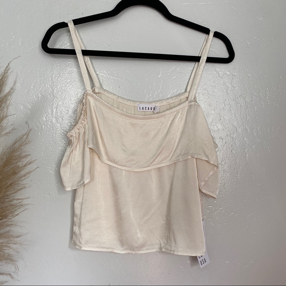 Anthro LACAUSA Cry Baby Off Shoulder Satin Top S